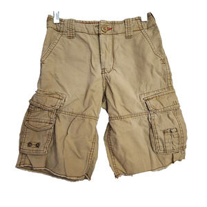 Uproar Boys Cargo Shorts Size 10 Beige Khaki Rip Stop Cut Off Raw Edge